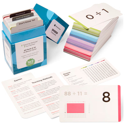 162 Division Flash Cards Full Box Set | All Facts 0-12 | Color Coded