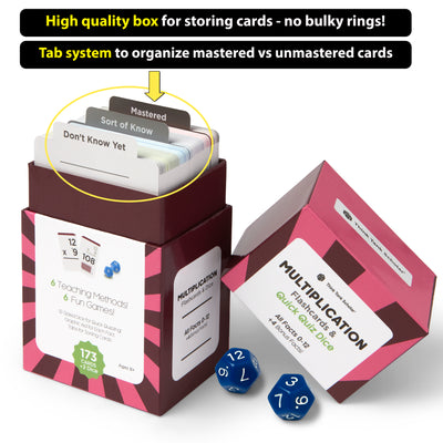 335 Multiplication & Division Flash Cards with Quizzing Dice | All Facts 0-12 | Games & Chart Included